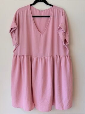 Chic Soul XL Pink V-Neck Tiered Mini Dress